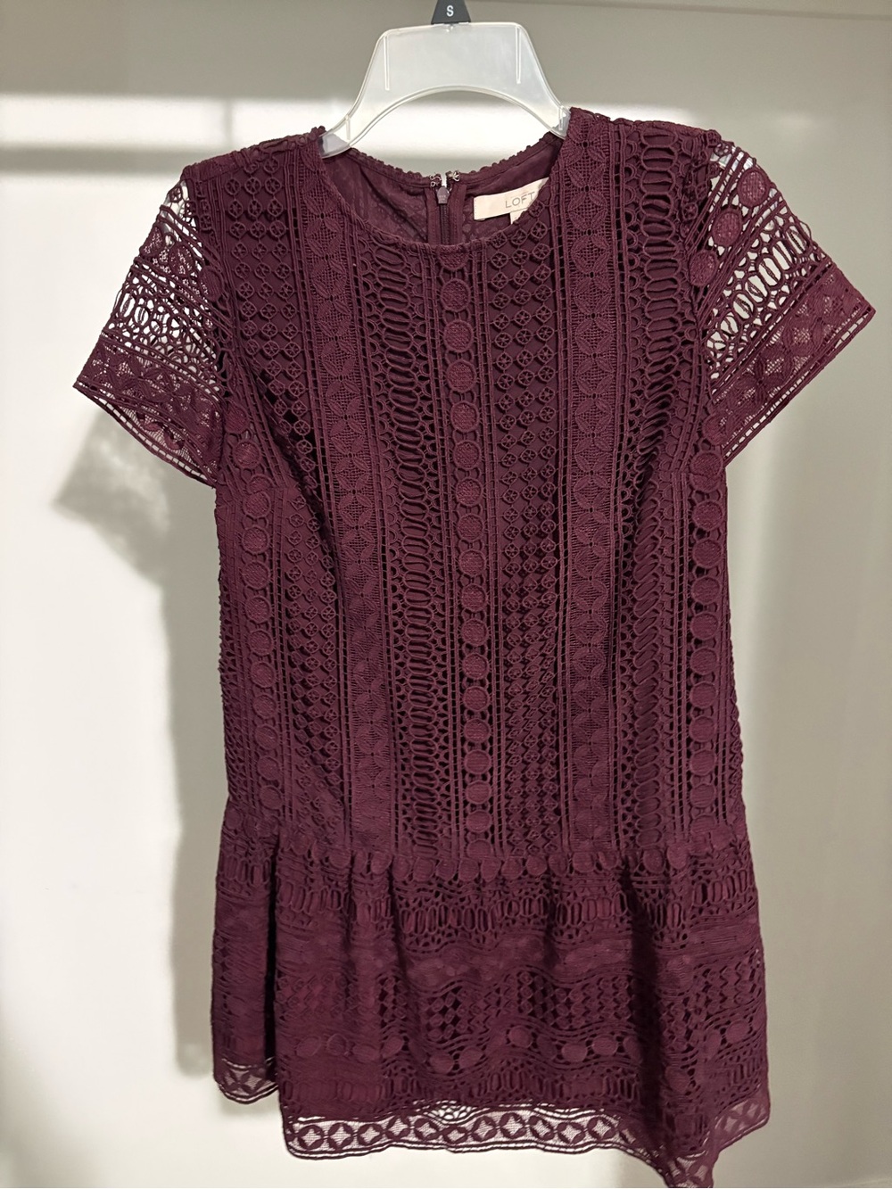 LOFT Women's Burgundy Crochet Lace Mini Dress